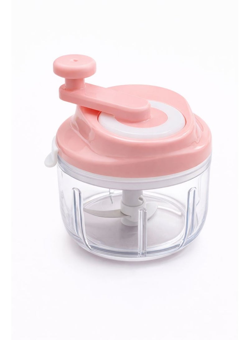 قطاعة خضروات وكبة يدوية صغيرة 3 شفرات ستانلس ستيل - فرامة بصل وثوم ومكسرات بمقبض دوار - لون وردي (Mini Food Chopper) - Image 2